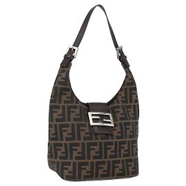 Borsa a mano in tela Zucca FENDI nera marrone argento autentica am10298