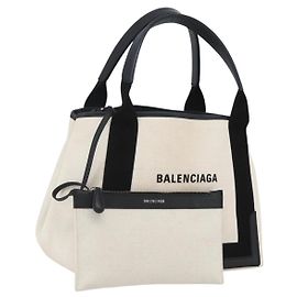 BALENCIAGA Sac à main kabas M en toile bleu marine blanc noir argent 339933 Auth BA9416