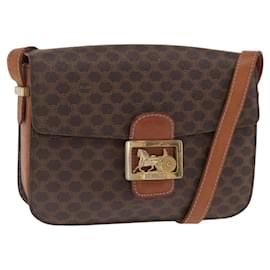Céline Borsa in tela Macadam Celine con motivo carrozza in pelle PVC marrone e oro Auth 159345