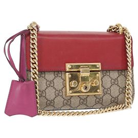 Gucci Borsa a Spalla GG Supreme Chain in PVC Beige Oro 409487 Auth gh1509