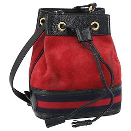 Borsa a Spalla Gucci Sherry Line Camoscio Rosso Oro Blu Navy 550620 Auth 159356