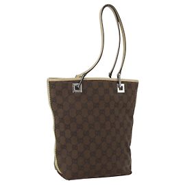 Bolso Tote de Lona GG Gucci Beige Plata 31244 Auth 160494