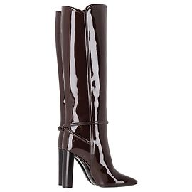 Botas altas Jane en cuero charol marrón de Saint Laurent