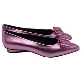 Bailarinas Salvatore Ferragamo Viva con Detalle de Lazo en Cuero de Ternera Metálico Rosa