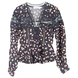Self portrait Top peplum con estampado floral y detalles de encaje de Self-Portrait en viscosa multicolor