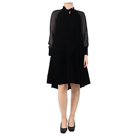 Autre Marque Schwarzes Samtkleid mit transparenten Ärmeln - Größe UK 8