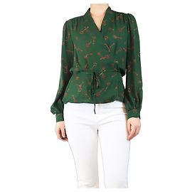 L'Agence Top in seta stampato con chiave verde - taglia S