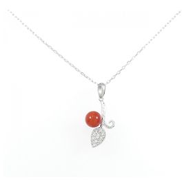 Autre Marque Collana in oro bianco Au750 con corallo e diamanti