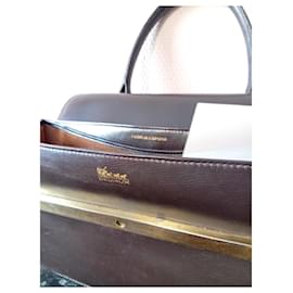 Borsa a mano Delvaux Tempête in pelle liscia marrone scuro