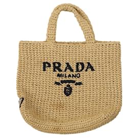Borsa Tote in Crochet e Rafia Prada Beige