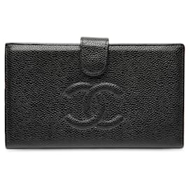 Chanel – Long French bifold wallet CC in black Caviar leather