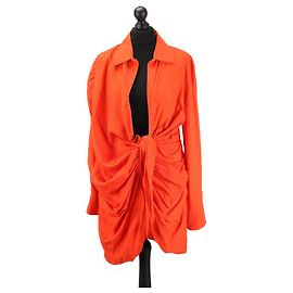 Vestido mini de camisa drapeado Jacquemus La Robe Bahia laranja