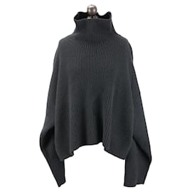 Totême Schwarzer Wollpullover mit hohem Kragen Oversized Cropped