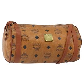 Borsa a Spalla MCM Logogram Vicetos PVC Marrone Oro Auth BA9360