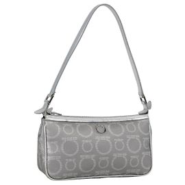 Pochette a mano Gancini in PVC argento Auth Salvatore Ferragamo ka1272
