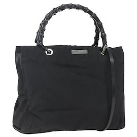 Sac à main en nylon Gucci Bamboo 2 voies noir argent 002 1016 Auth ep12535
