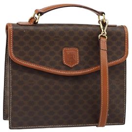 Céline CELINE Macadam Canvas Handtasche aus PVC-Leder 2-Wege Braun Gold Auth BA9343