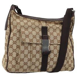 Borsa a Spalla GG Canvas Gucci Beige Argento 131211 Auth gh1532