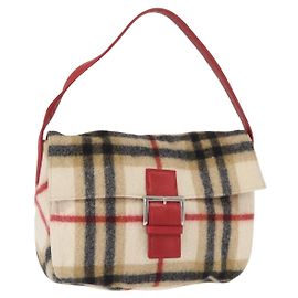 Autre Marque Burberrys Nova Check Schultertasche aus Wolle Beige Silber Authentisch 161279V