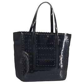 PRADA Borsa a Mano Smalto Nero Argento Auth 160525