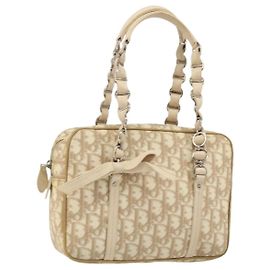 Borsa a mano in tela Trotter Christian Dior con catena romantica in PVC beige Auth 144811
