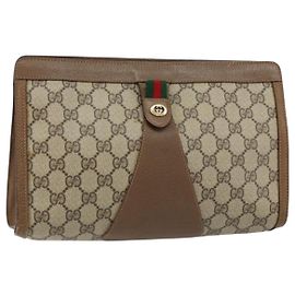 GUCCI GG Supreme Web Sherry Line Pochette en PVC Beige Rouge 89 01 033 Auth 150947