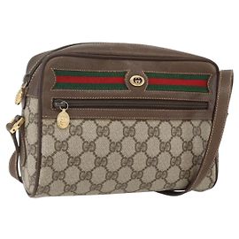 Borsa a Spalla Gucci GG Supreme Web Sherry Line PVC Beige 56 02 087 Auth ep12559