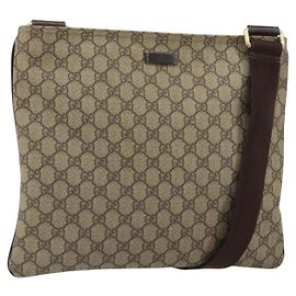 GUCCI GG Supreme Schultertasche PVC Beige Gold 201446 Auth BA9409
