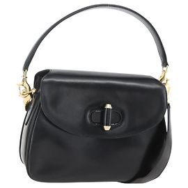 Bolso de Hombro de Cuero Negro y Dorado GUCCI 001 4214 Auth 160233