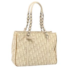 Romantische Trotter-Canvas-Tasche von Christian Dior aus PVC in Beige und Silber authentisch gh1473
