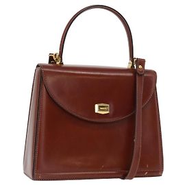 BALLY Bolso de Mano de Cuero 2 en 1 Marrón Dorado Auth 159141
