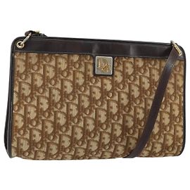 Borsa a Spalla in Tela Trotter Christian Dior Beige Oro Auth 159028