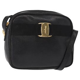 Borsa a Spalla Vala in Pelle Nera e Oro Salvatore Ferragamo Auth gh1483