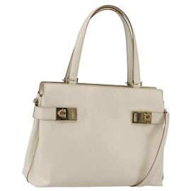 Borsa Tote Gancini in pelle avorio e oro Auth 159310 di Salvatore Ferragamo