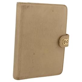 CHANEL Copertura per Pianificatore Giornaliero Pelle Beige Oro CC Auth 159060