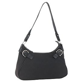 Borsa a Spalla Salvatore Ferragamo in Tela e Pelle Nera Argento Autentica ka1340