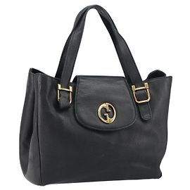 Borsa Tote in pelle nera e oro GUCCI 251826 Auth bs31891
