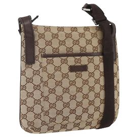 GUCCI GG Canvas Schultertasche Beige Silber 122793 Auth ep12602