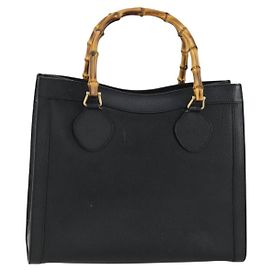 Bolso de mano de cuero Gucci Bamboo Negro Oro 002 1186 0260 Auth 156902