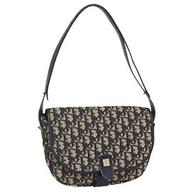 Christian Dior Trotter Canvas Schultertasche Navy Gold Auth 152835