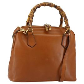 Borsa a mano in pelle GUCCI Bamboo 2way Marrone Oro 000 1274 0290 Auth 153886