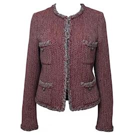 BLAZER IN TWEED CON RIFINITURA INTRECCIATA GRIGIO BORGOGNA CHANEL 08A FR 38 - Chanel