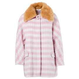 Autre Marque Cappotto Striato Vivetta con Collo in Pelliccia Sintetica