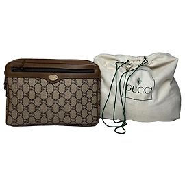 Clutch in pelle monogramma Gucci vintage grigio marrone