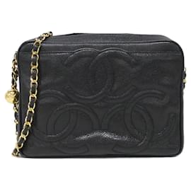 Borsa a spalla in pelle di vitello grana nera Chanel