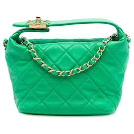 Chanel Verde Piccolo Hobo in Pelle di Agnello Trapuntata Perfect Meeting