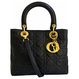 Borsa Lady Dior in pelle di agnello nera con tracolla – Vintage
