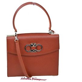 Salvatore Ferragamo Double Gancini Top Handle Saffiano Leather Small