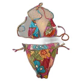 Christian Dior Bikini Zweiteiler Blumenmuster Grün Fuchsia