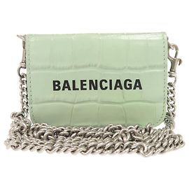 Portafoglio a spalla in pelle verde goffrata con catena Balenciaga